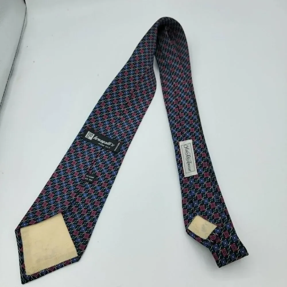 Fumagalli's Men's Silk Designer Necktie Purple Blue Geometric Size 57 x 3.25